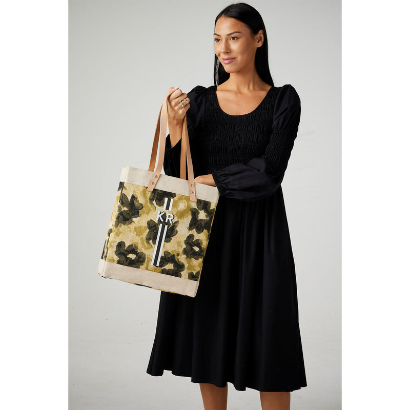 Market Tote in Khaki Bloom by Liesel Plambeck with Monogram