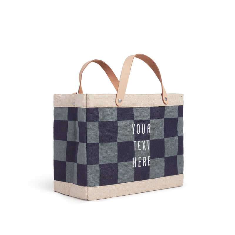 Petite Market Bag in Navy Checker with Strap