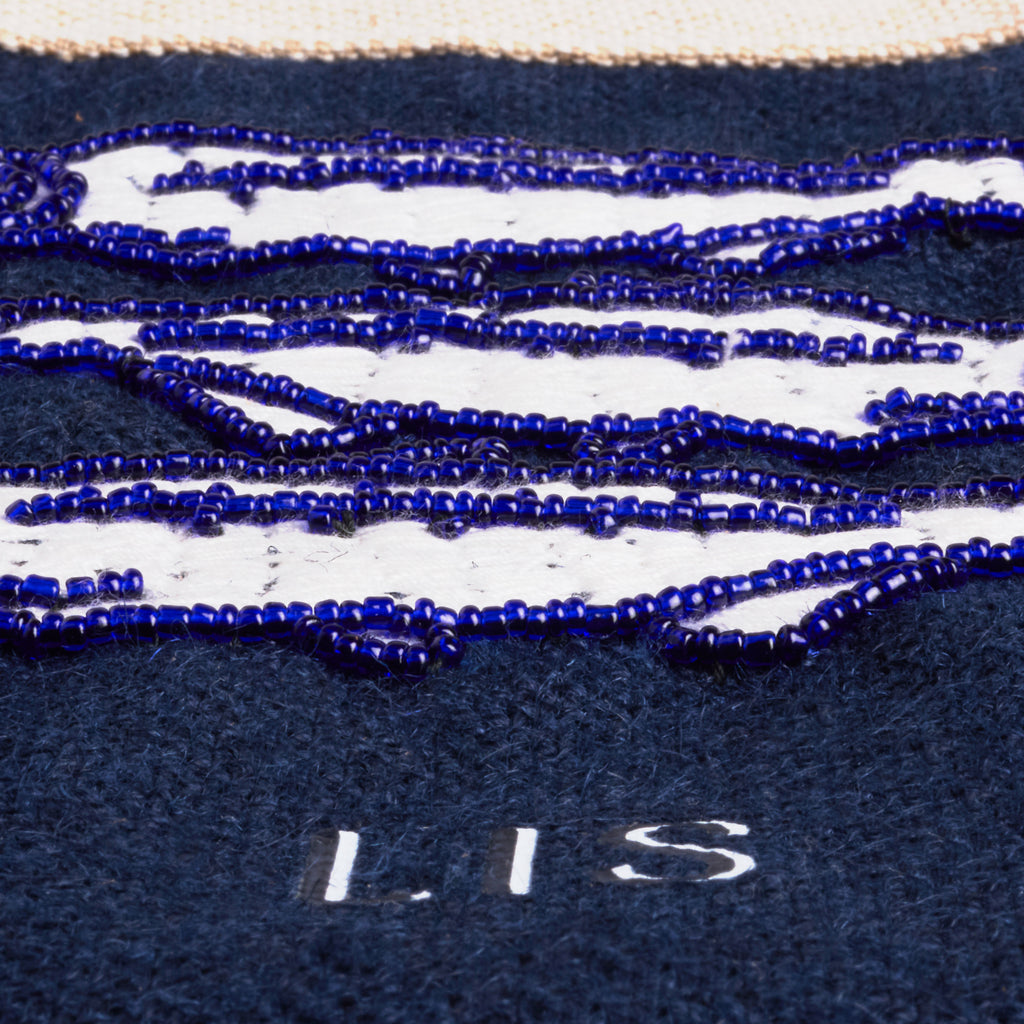 Petite Market Bag in Navy with hand-beaded glass sardines by Apolis — product view 4