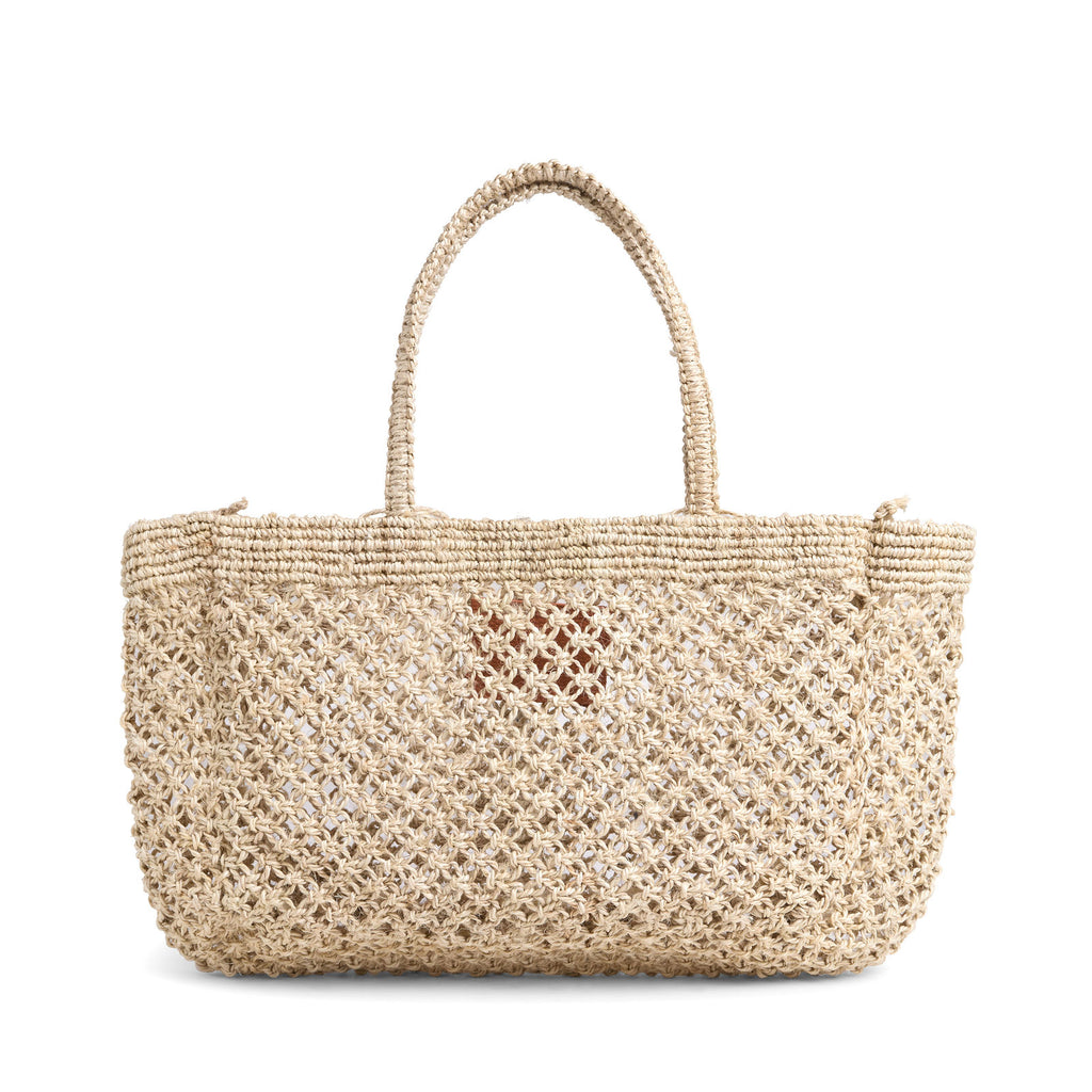 Petite Mercado Tote in Natural — back view, open weave without the leather patch