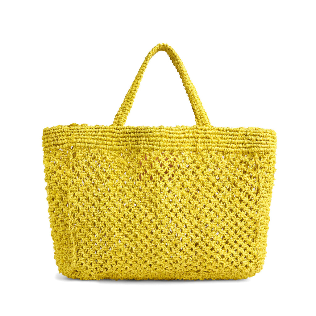 Petite Mercado Tote in Ocre — back view, open weave without the leather patch