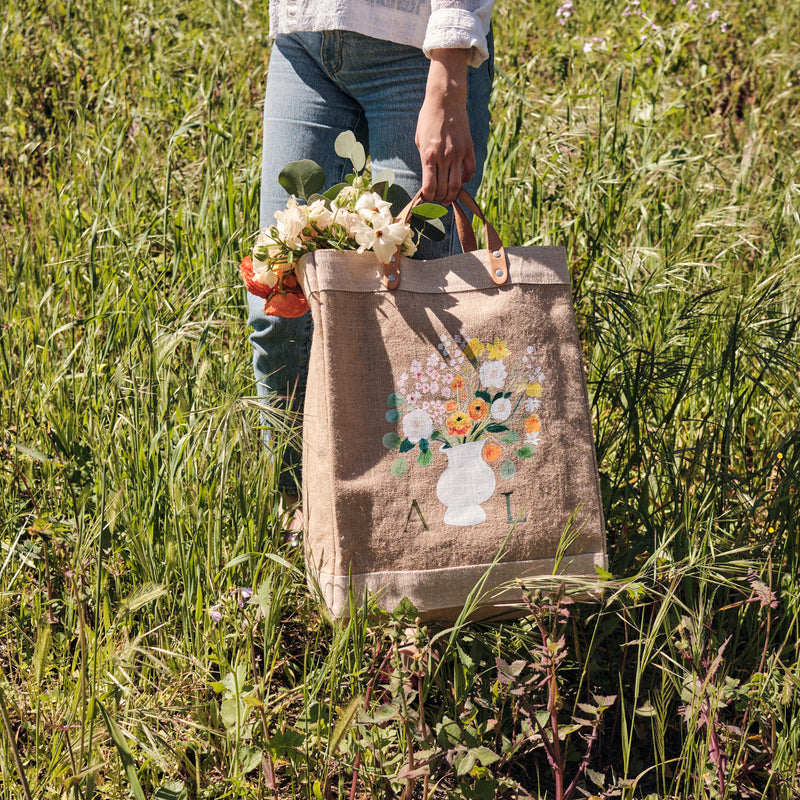Market Bag in Natural Bouquet with White Vase by Amy Logsdon