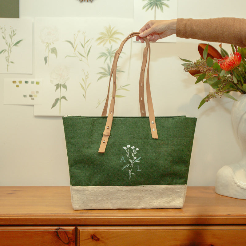 Shoulder Market Bag in Field Green Wildflower by Amy Logsdon