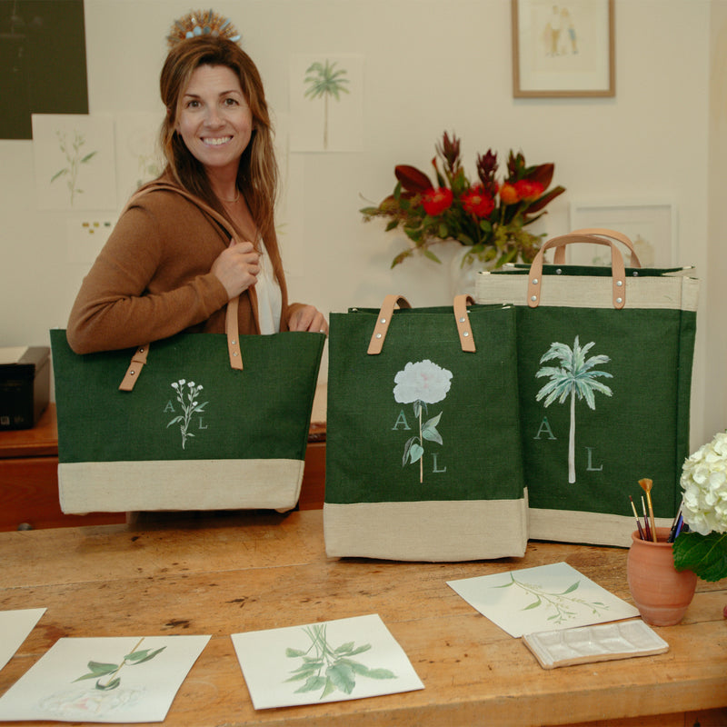 Shoulder Market Bag in Field Green Palm Tree by Amy Logsdon