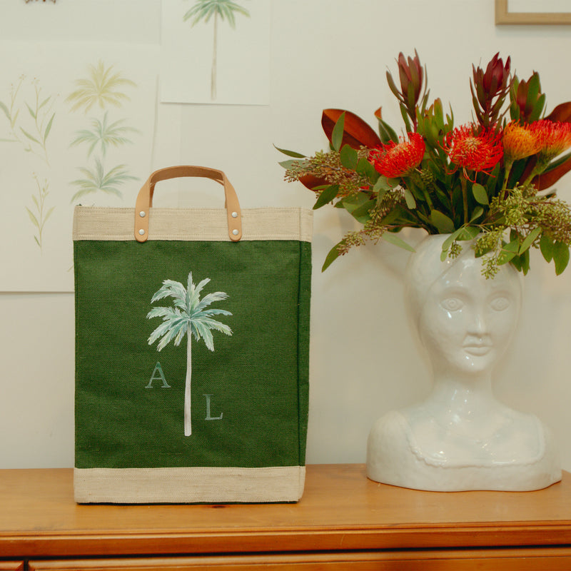 Market Bag in Field Green Palm Tree by Amy Logsdon