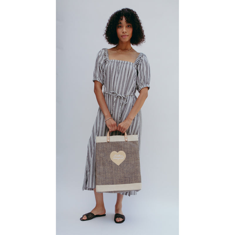 Market Bag in Chambray with Embroidered Heart