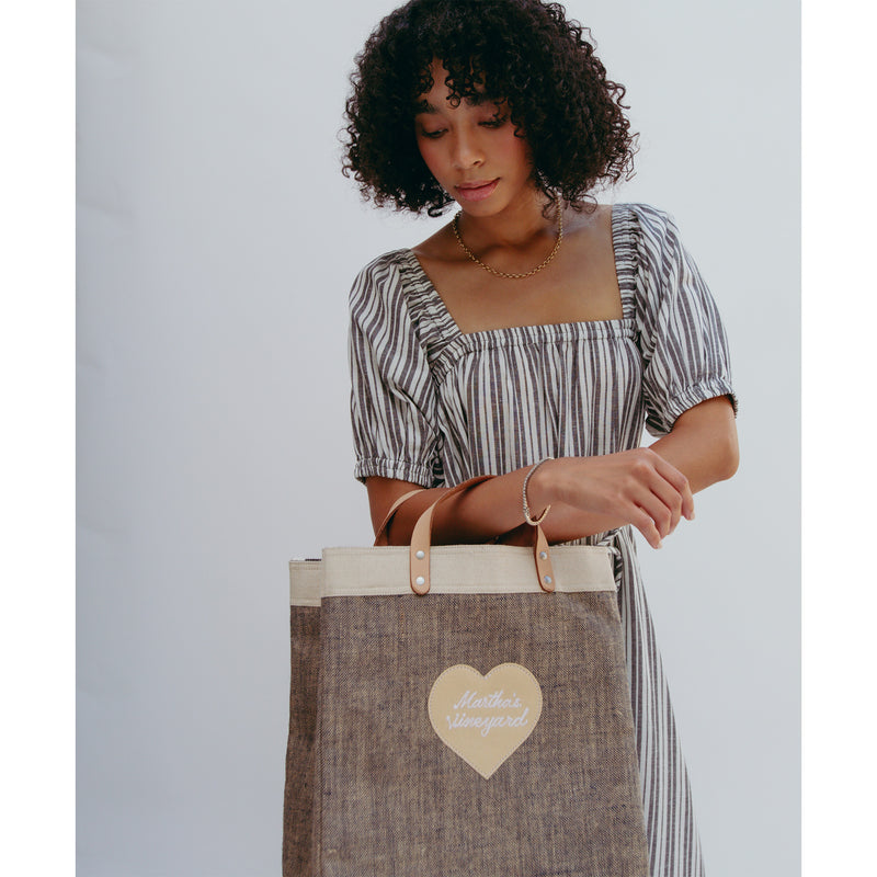 Market Bag in Chambray with Embroidered Heart