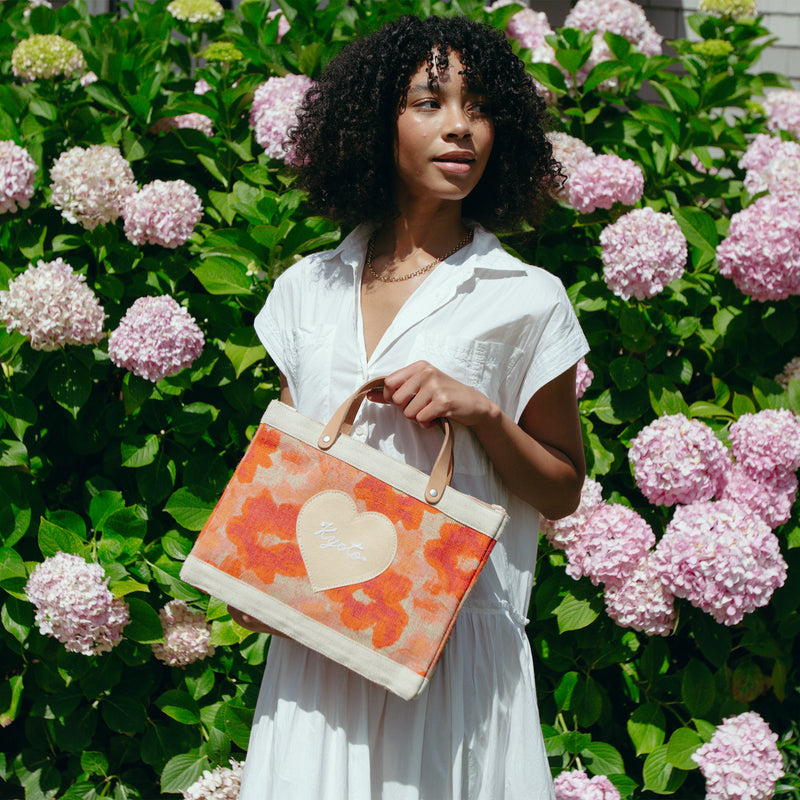 Petite Market Bag in Bloom by Liesel Plambeck with Natural Embroidered Heart