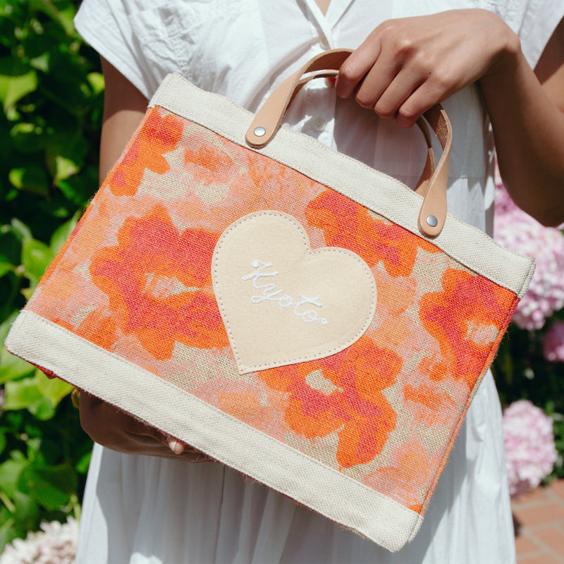 Petite Market Bag in Bloom by Liesel Plambeck with Natural Embroidered Heart
