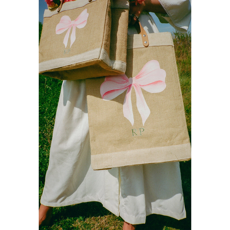 Market Bag in Natural with Rose Bow by Amy Logsdon