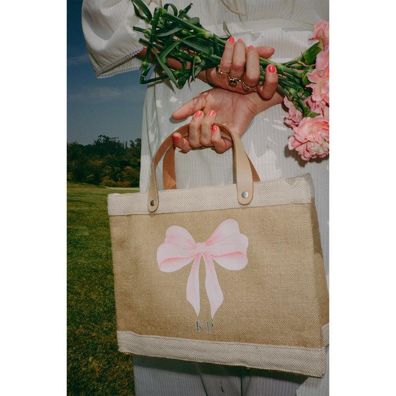 Petite Market Bag in Natural with Rose Bow by Amy Logsdon