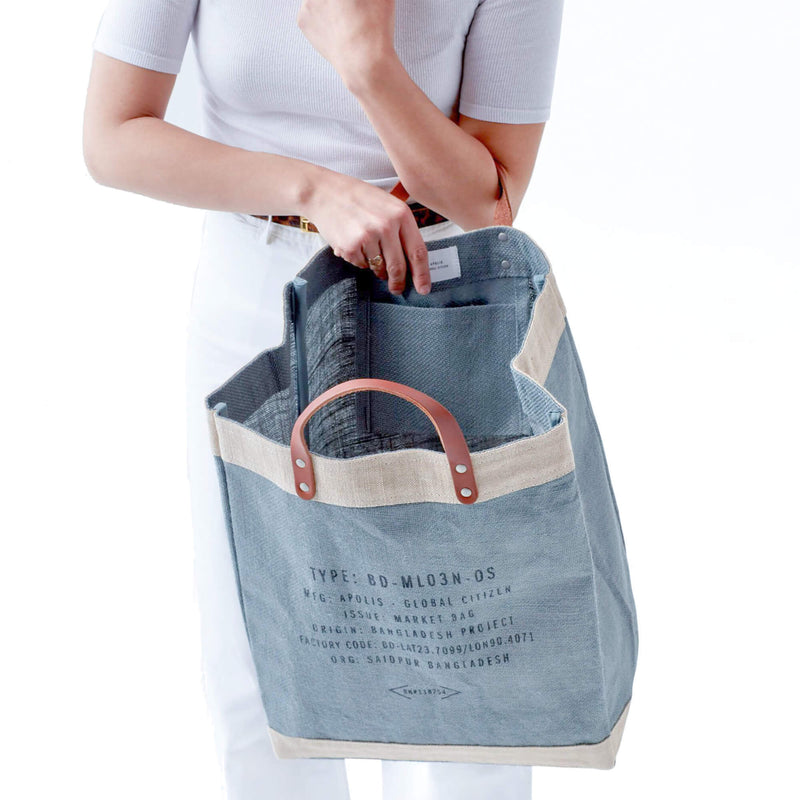 Market Bag in Cool Gray with Embroidered Heart