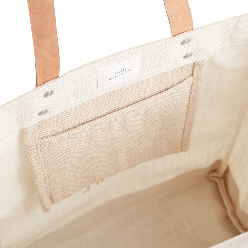 Market Tote in White with Embroidered Heart