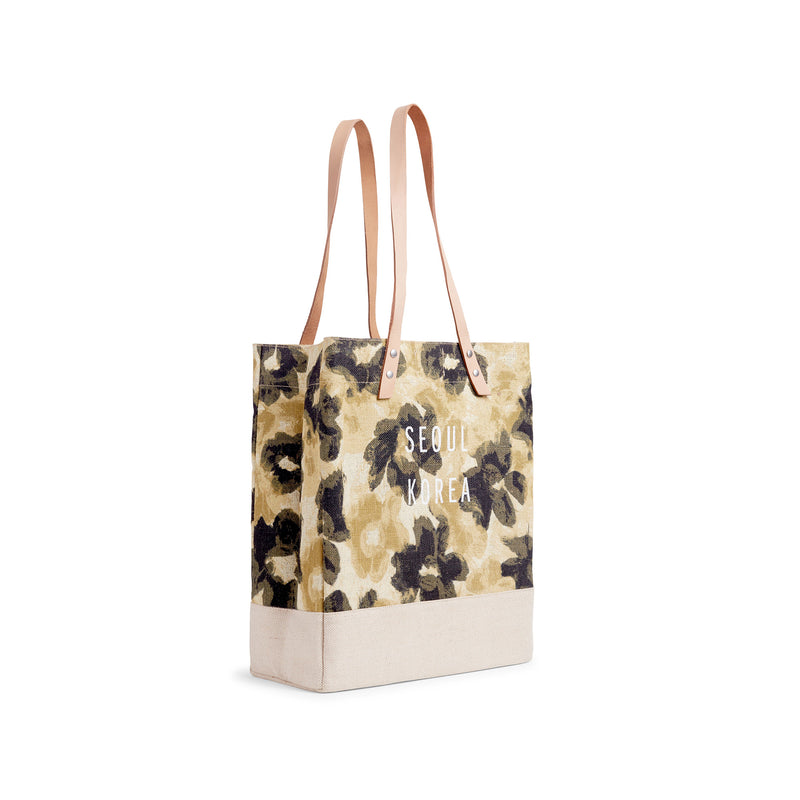 Wine Tote in Khaki Bloom by Liesel Plambeck with Monogram