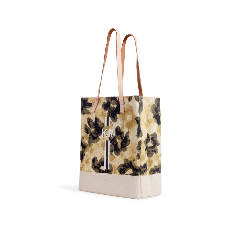 Wine Tote in Khaki Bloom by Liesel Plambeck with Monogram