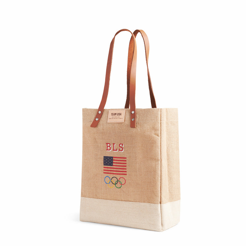 Wine Tote in Natural for Team USA "Red, White, and Blue"