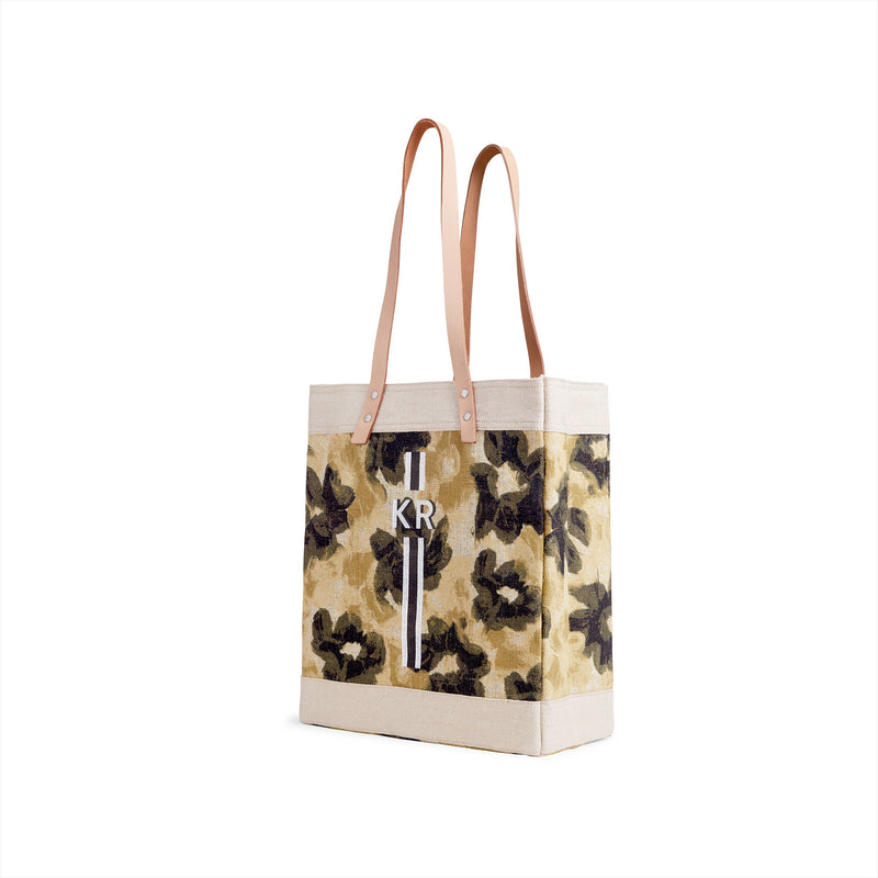 Market Tote in Khaki Bloom by Liesel Plambeck with Monogram