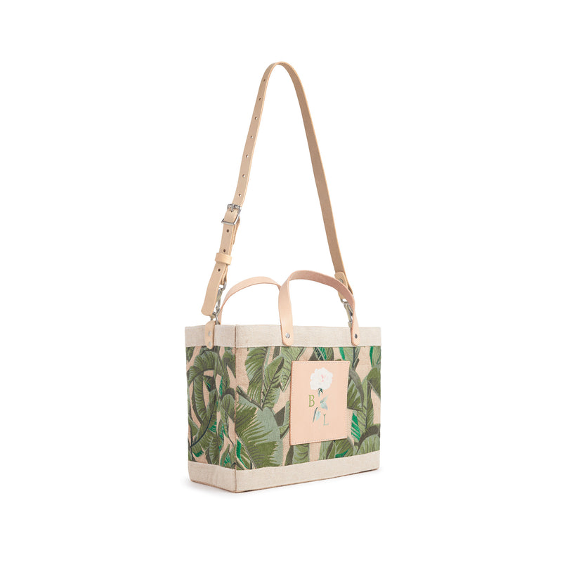 Embroidered Palm Leaf Petite Market Bag with Adjustable Handle Peony