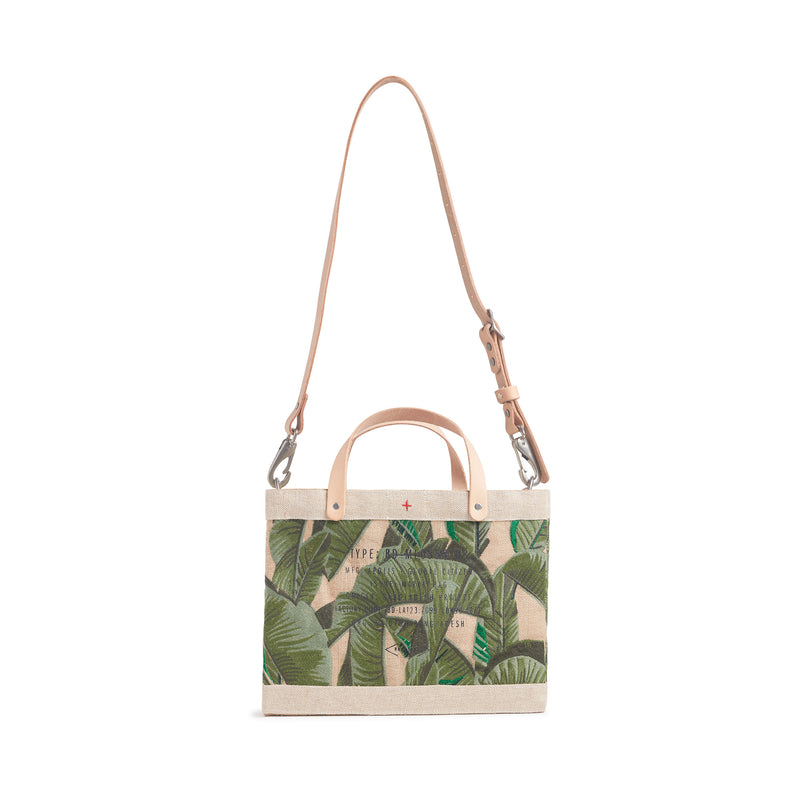 Embroidered Palm Leaf Petite Market Bag with Adjustable Handle Peony