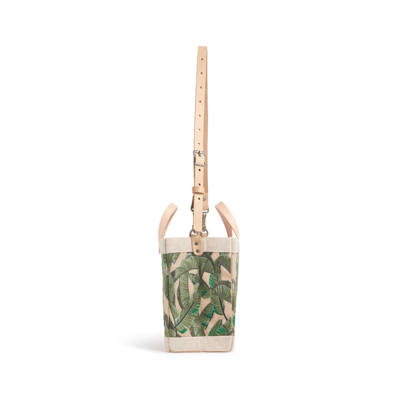 Embroidered Palm Leaf Petite Market Bag with Adjustable Handle Peony