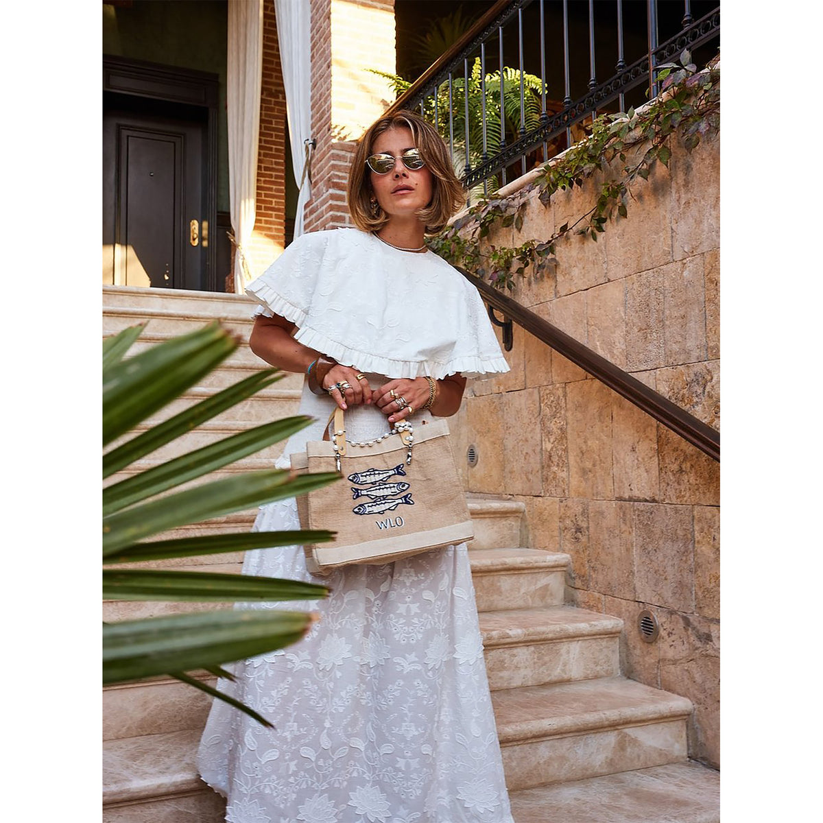 Petite Market Bag with hand-beaded glass sardines by Apolis — product view 5