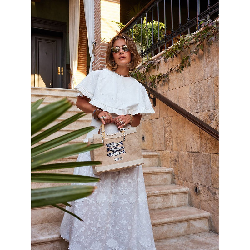 Petite Market Bag with Beaded Sardines with Strap