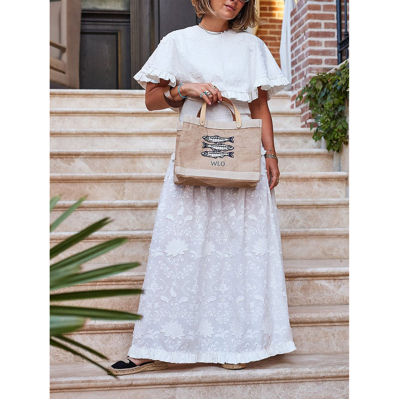 Petite Market Bag with Beaded Sardines with Strap