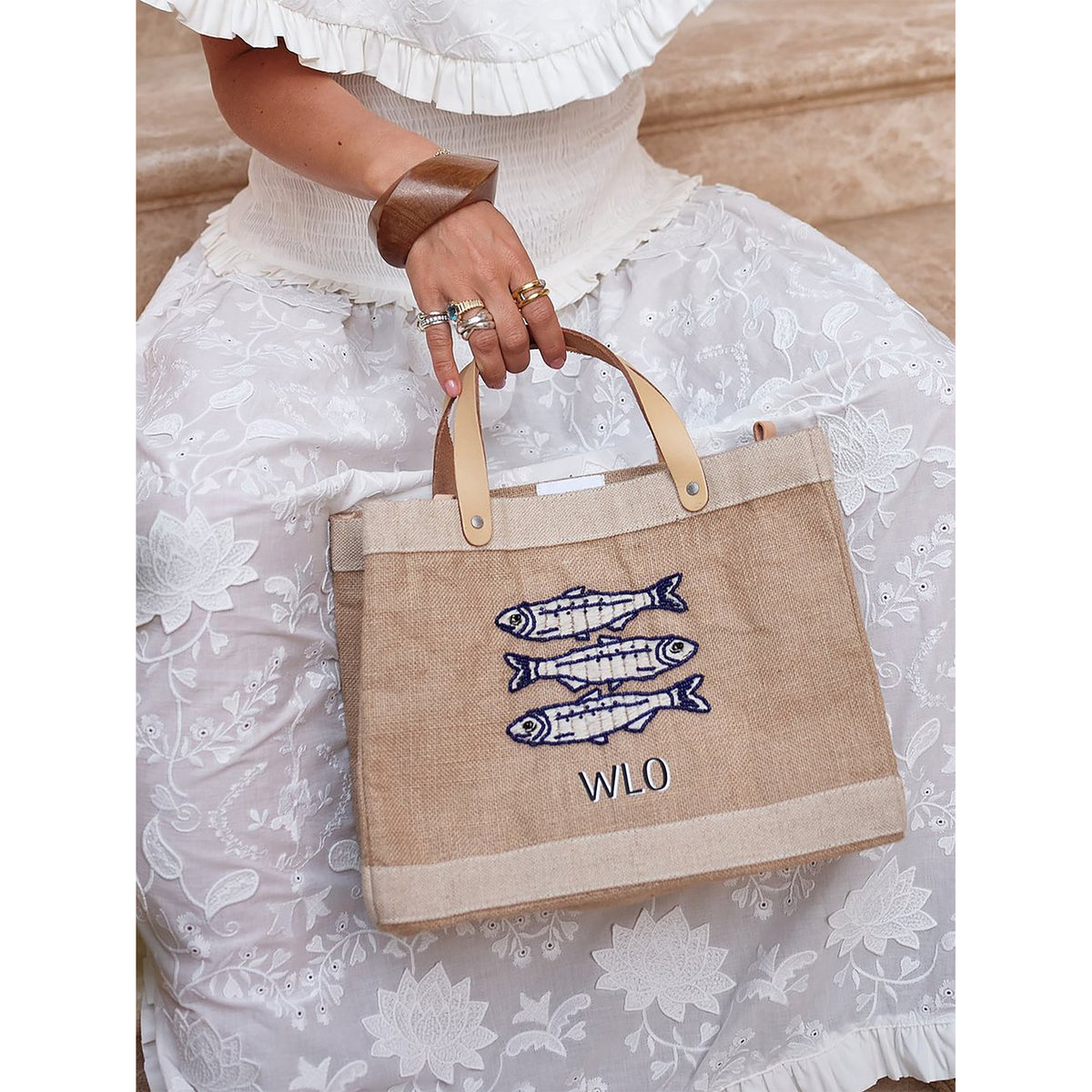 Petite Market Bag with hand-beaded glass sardines by Apolis — product view 7