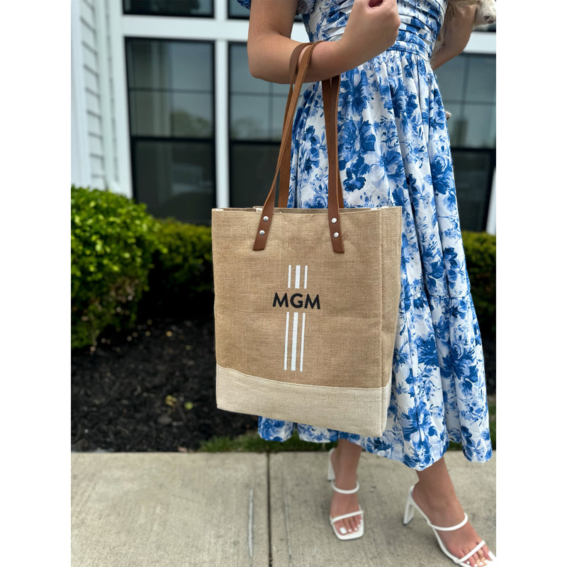 Wine Tote in Natural 3-Stripe Monogram