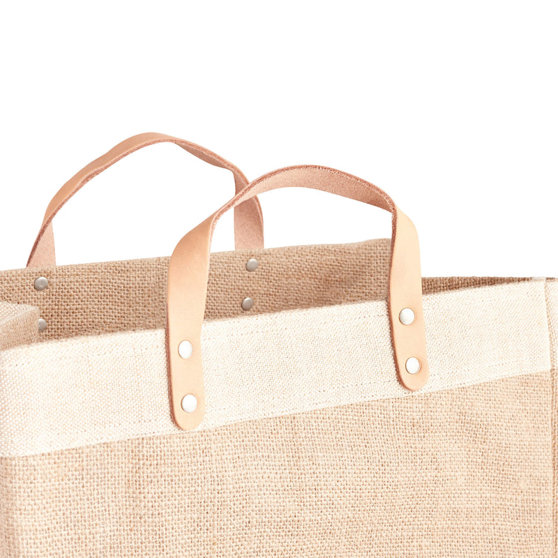 Market Bag in Natural with Large Green Monogram