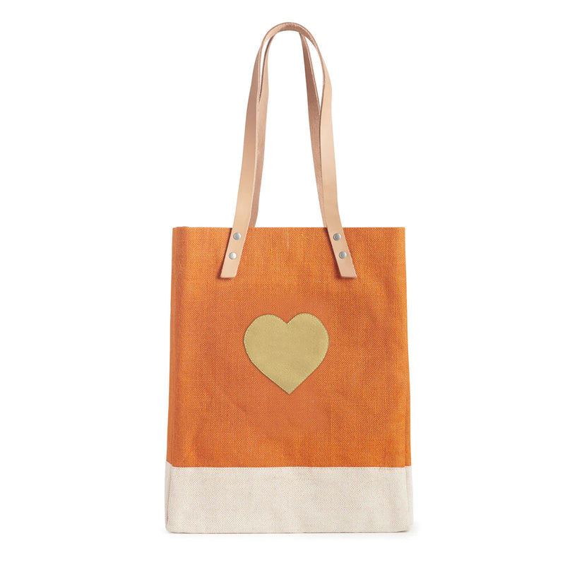 Wine Tote in Citrus with Embroidered Heart