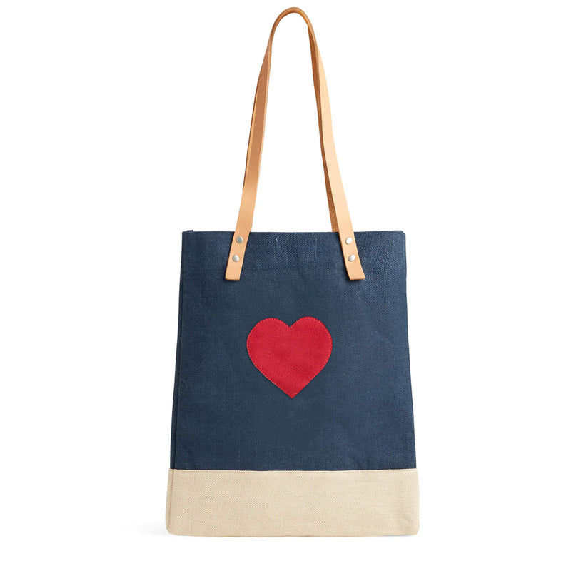 Wine Tote in Navy with Embroidered Heart