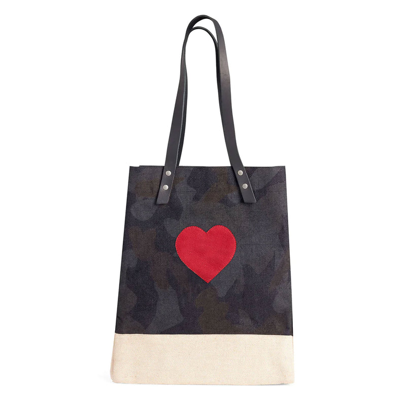 Wine Tote in Shadow Safari with Embroidered Heart