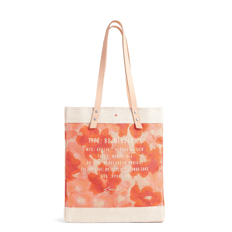 Market Tote in Bloom by Liesel Plambeck with Natural Embroidered Heart