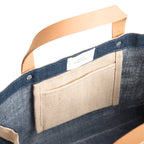 Generic Navy Petite Market Bag interior pocket and Apolis label.
