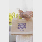 Petite Market Bag in Navy with Beaded Sardines
