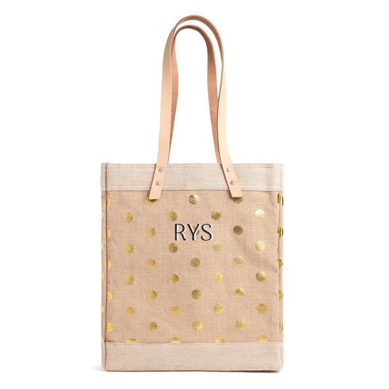 Market Tote in Gold Polka Dot with Monogram