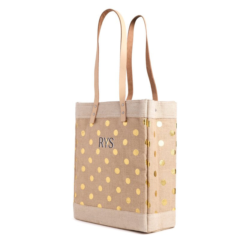 Market Tote in Gold Polka Dot with Monogram