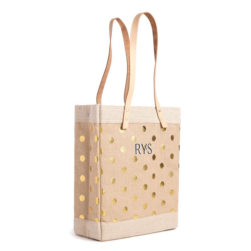Market Tote in Gold Polka Dot with Monogram