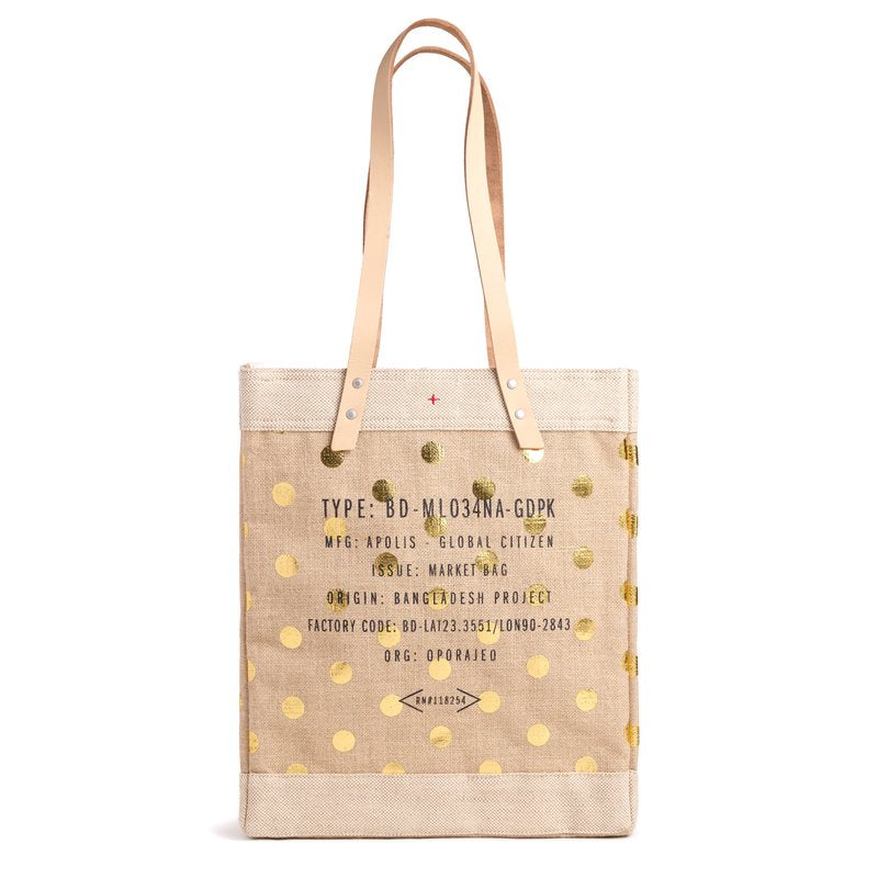 Market Tote in Gold Polka Dot