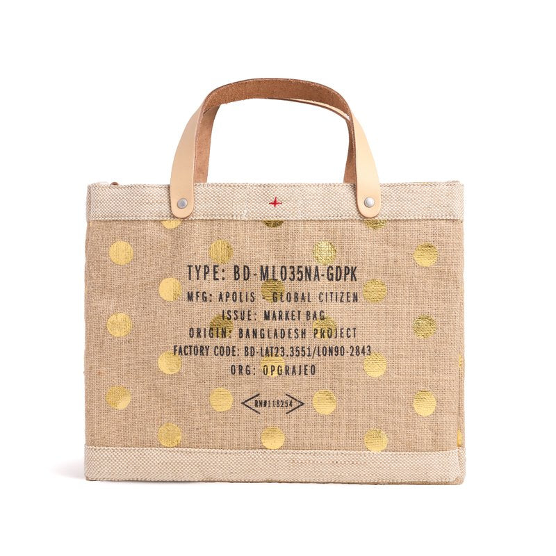 Petite Market Bag in Gold Polka Dot Monoram