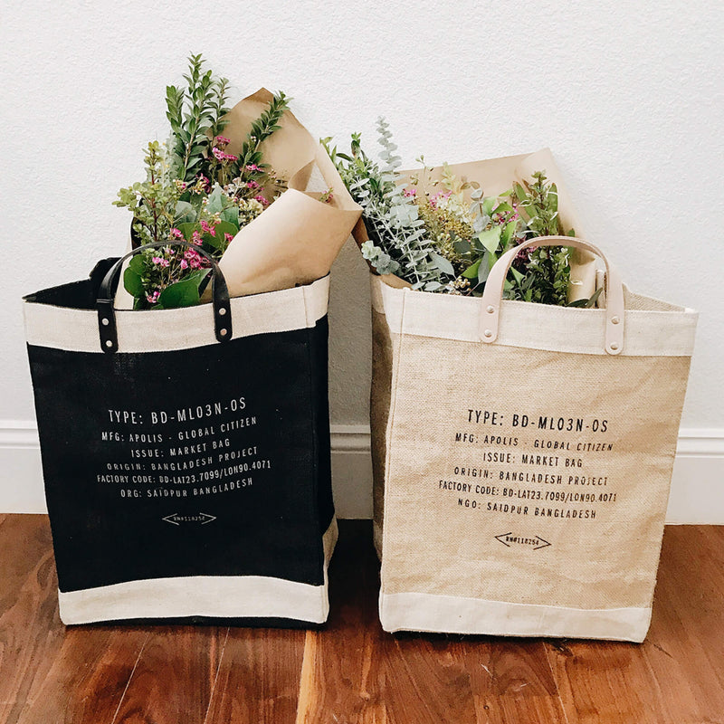 Market Bag in Black Wildflower by Amy Logsdon