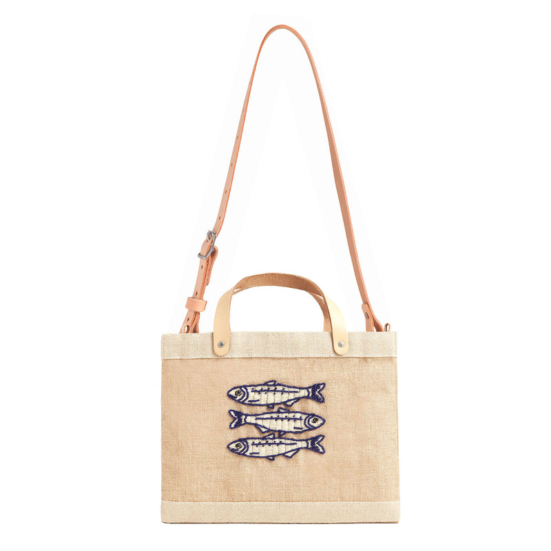 Petite Market Bag with Beaded Sardines with Strap