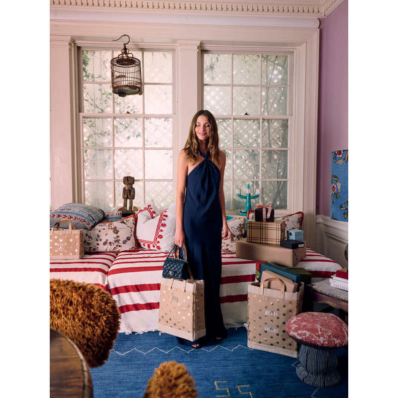 Market Tote in Gold Polka Dot with Monogram