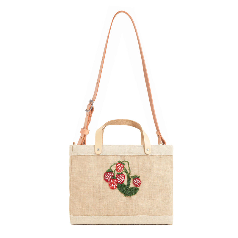 Petite Market Bag with Beaded Strawberry with Strap
