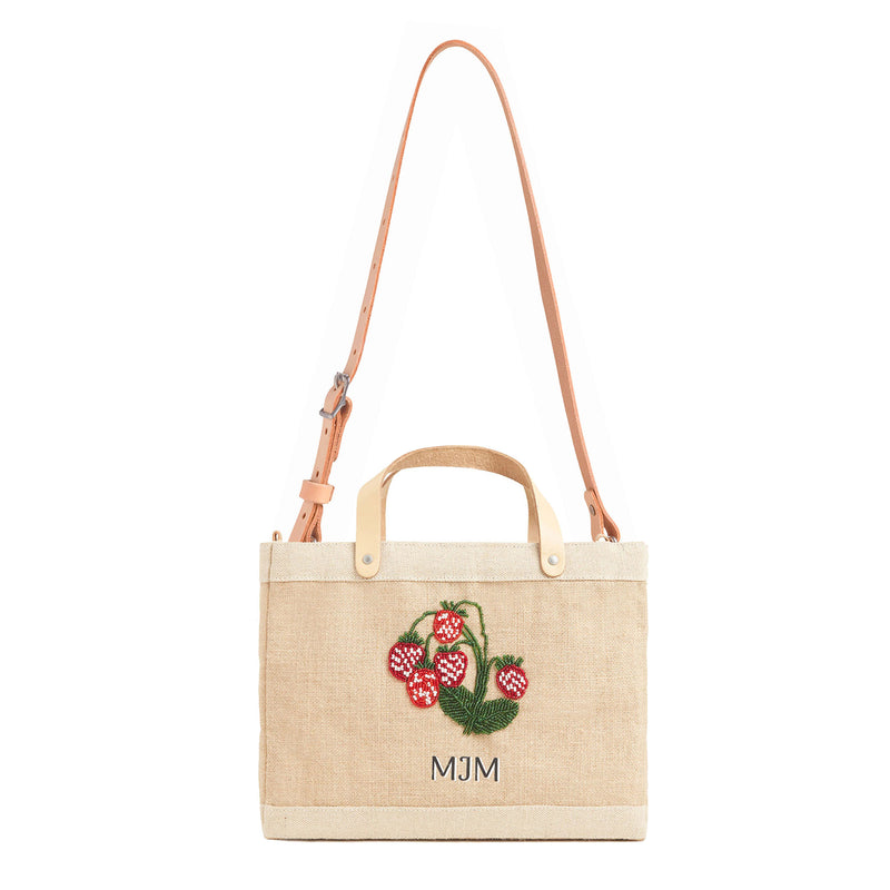Petite Market Bag with Beaded Strawberry with Strap