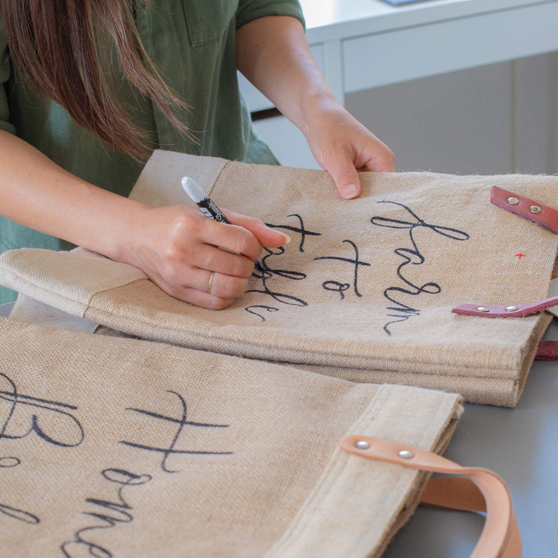 Market Tote in Field Green with Calligraphy