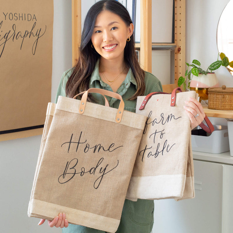 Market Bag in Citrus with Calligraphy