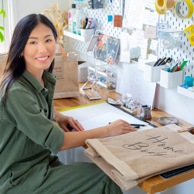 Market Bag in Citrus with Calligraphy
