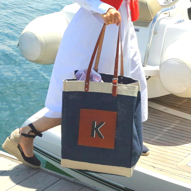 Market Bag in Navy with Adjustable Handle “Alphabet Collection”